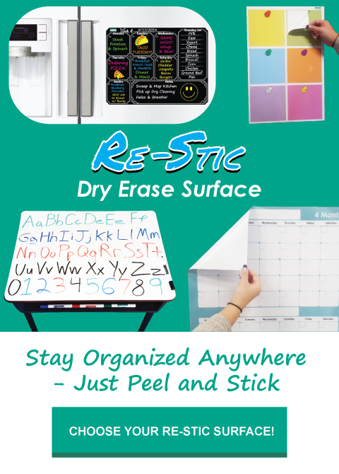  Everase Re-Stic Dry Erase Self-Adhesive Peel & Stick Surface,  (12 x 18 in.) Free Marker & Cloth, Premium Quality Removable Whiteboard  Surface